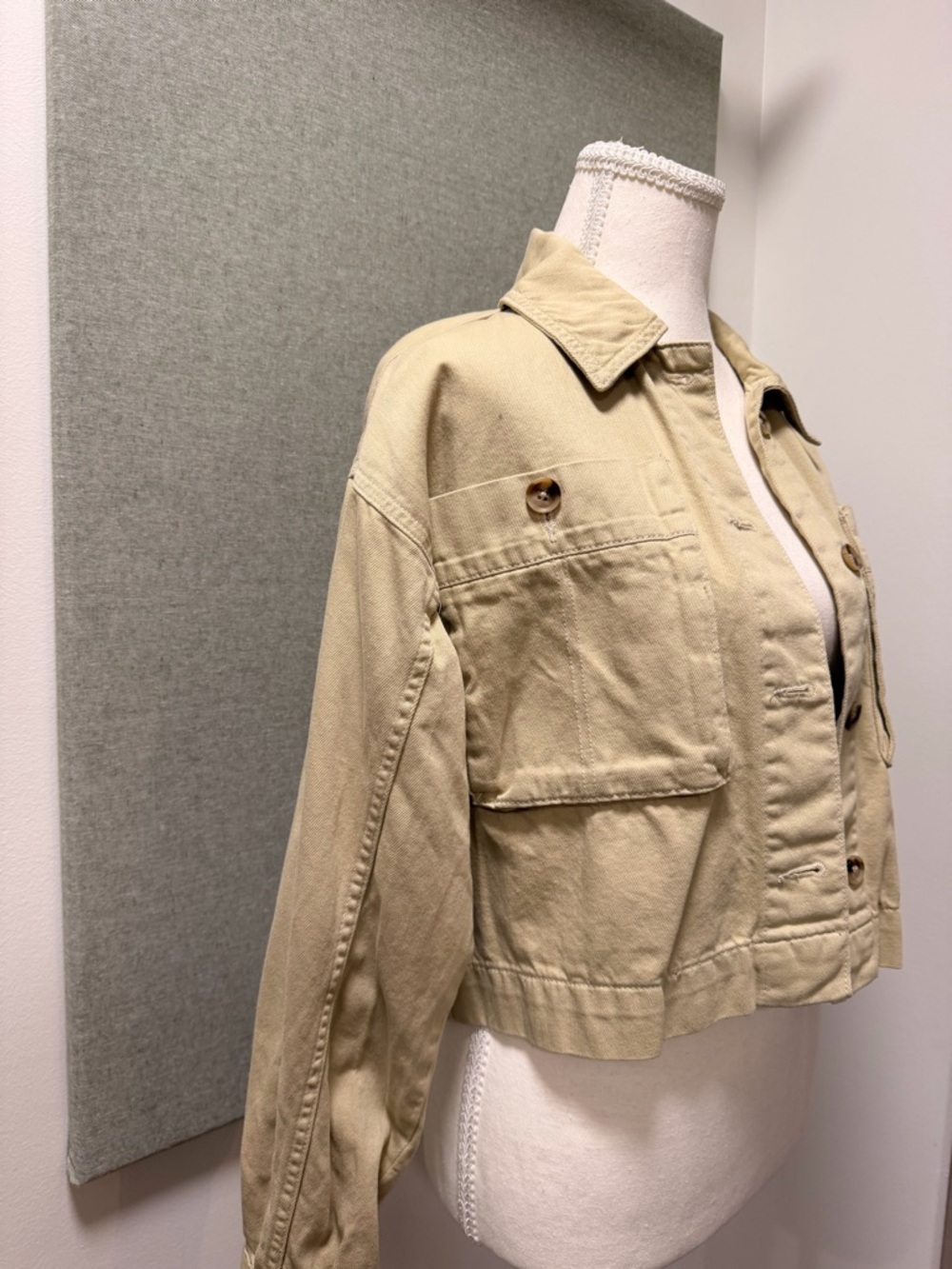 Topshop Cropped Utility Jacket Beige XS